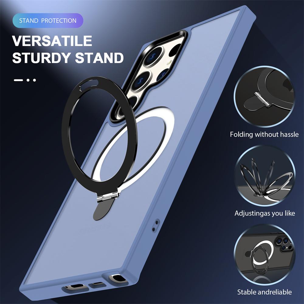 Opvouwbare Houder Voor Magsafe Transparante Hoes Voor Samsung Galaxy S25 S22 Ultra S24 Plus S23 FE Magnetische Draadloze Opladen Lens Stand Cover