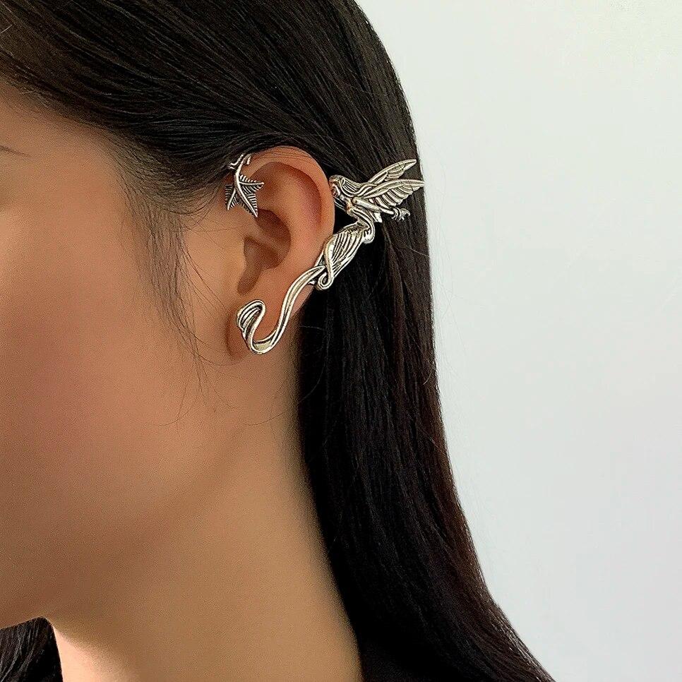 1PC Goth Fairy Demon Elf Wing Ear Cuff No Piercing Earrings for Women Retro Irregular Dark Ear Clips Halloween Jewelry Gift New