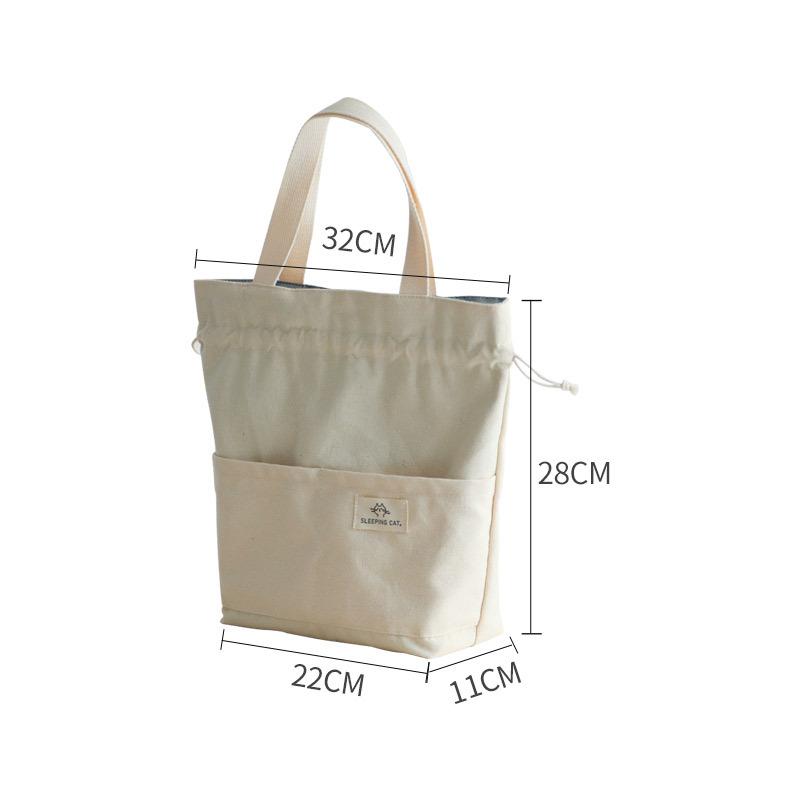 Drawstring Canvas Insulated Lunch Bag Thicken Aluminium Foil Thermal Bento Box Tote Cooler Handbags Picnic Food Dinner Container