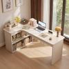 Adjustable Corner Computer Desk with Integrated Bookcase for Home Office or Bedroom Vanity