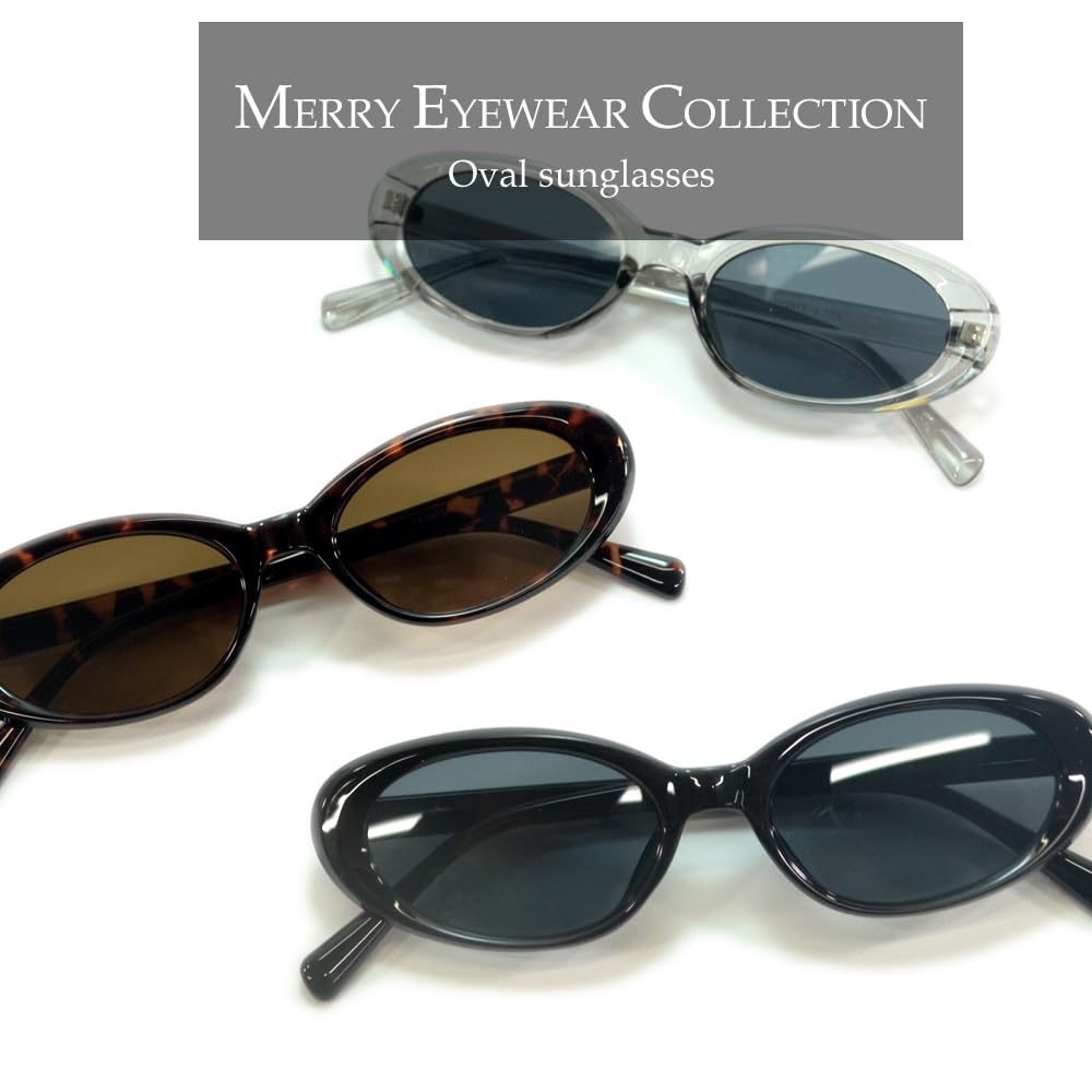 [MERRY PLEASURE] Sunglasses, Fashion Glasses, Men's & Women's, UV Protection, Oval Shape, Black, Smoke, Demi Gray, Clear Frame