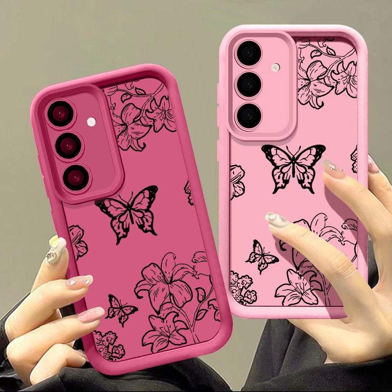 Schmetterling Stoßfeste Silikonhülle für Samsung Galaxy S25 S24 S22 Ultra Plus S23 S21 S20 Fe A55 A54 A53 A52 A35 A34 A15 5g Weiche Linsenschutzhülle