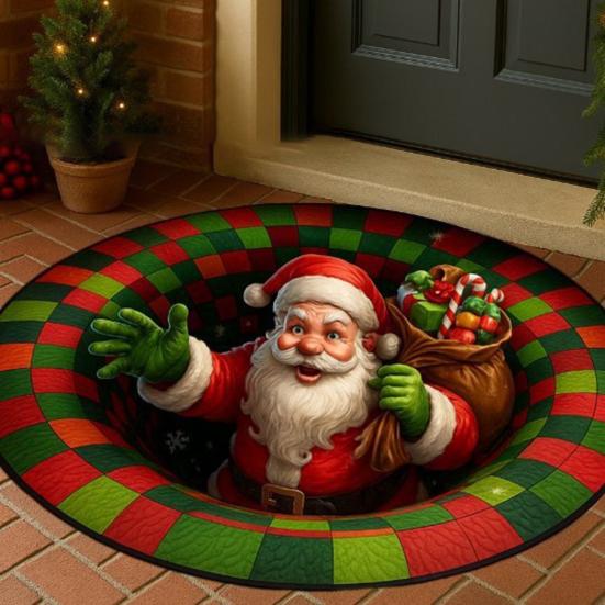 Kerstman Kabouter Gewatteerde Ronde Mat Feestelijk Vloerkleed Antislip Achterkant Deurmat Woonkamer Badkamer Keuken Absorberende Mat