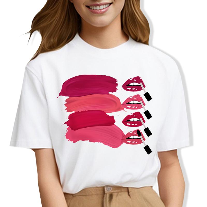 Maycaur Sexy Lips Print Women T Shirt Fashion Funny Clothes Tees Lady Summer Short Sleeve O-neck T-shirt for Girls Female Cloth