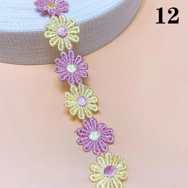 25mm Daisy Flower Lace Trim Colorful Embroidered Ribbon For DIY Crafts Sewing Supplies Knitting Wedding Handmade Patchwork