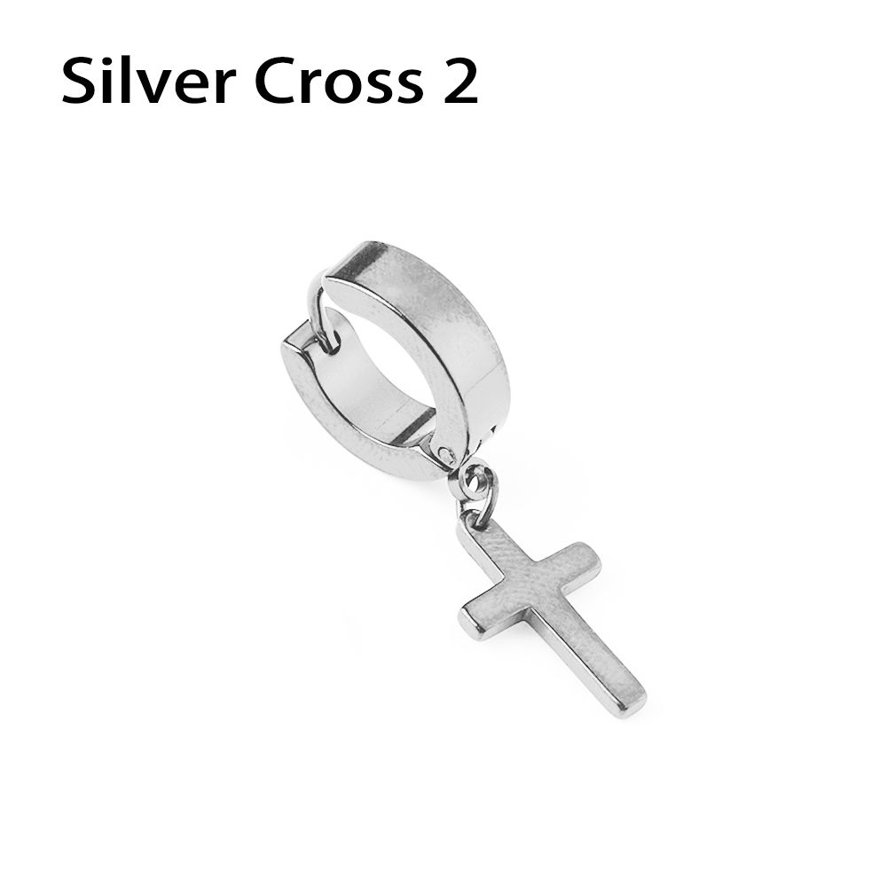 1Pc Punk Gothic Hoop Stainless Steel Earrings Ear Stud Pendant Cross Stars Dangle