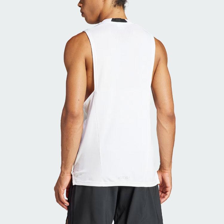 adidas Jednofarebná Logo Okrúhly Výstrih Fitness Tréning Bezrukávová Vesta Pánske Vrchné Oblečenie Biela IS3709