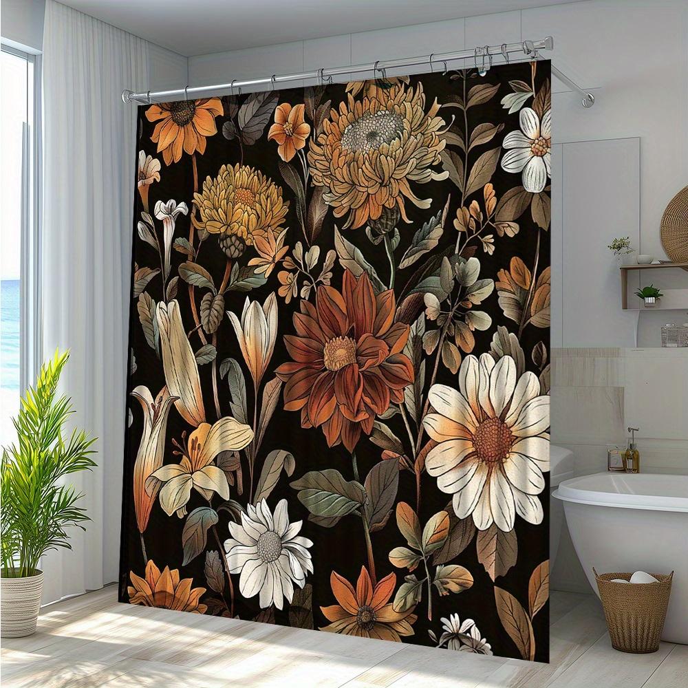 Vintage Floral Shower Curtain - Waterproof, Mildew-Resistant With Elegant Flower Design For Classic And Stylish Bathroom Decor