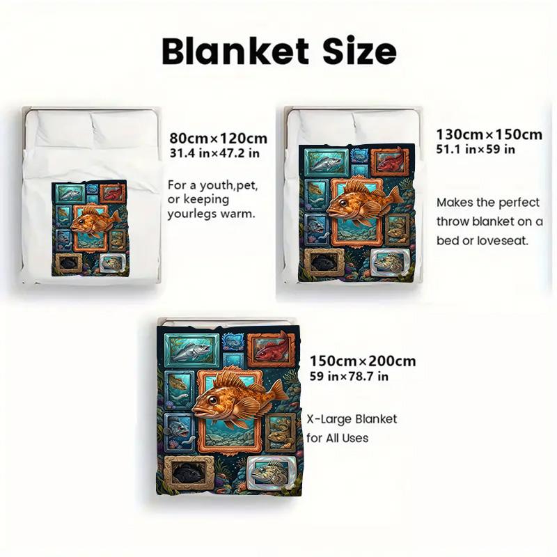 Ocean Fish Gallery 2D Flat Pattern Flannel Blanket, High quality All Seasons, Home Decor, Warmth and Comfort, Perfect for Christmas Gifts.