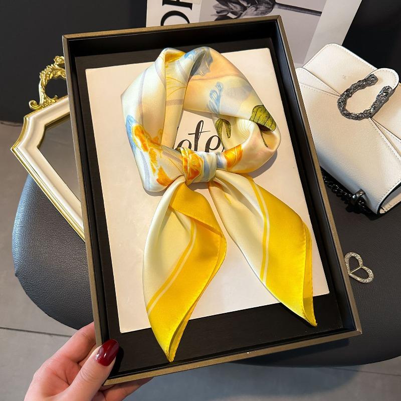New Striped Silk Scarf Simulation Silk Small Square Scarf Simple Fashion Professional Scarf Silk Scarf Square Scarf High-end Matching