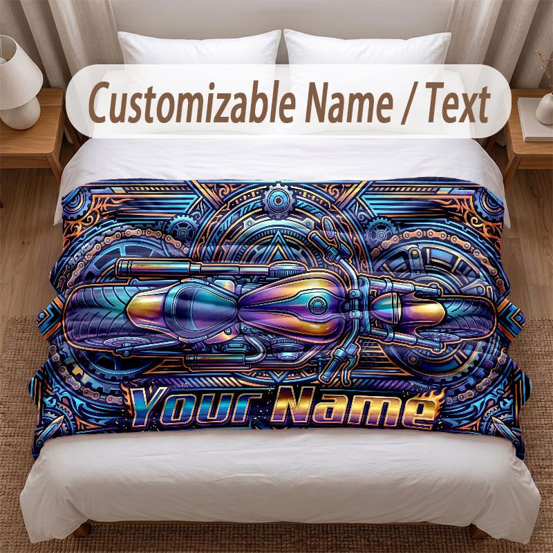 Motorcycle Biker Theme Soft Blanket Personalized Custom Name Text Print Warm Blanket Home Sofa Bedroom Decor