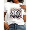 [Women's 2026 Happy New Year Tee] Women's Fashion 2026 Happy New Year Gorgeous Letter Pattern Printed T-Shirt Shirt