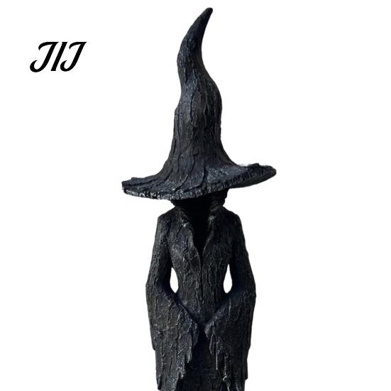 Dark Fantasy Ornament for Display Halloween Witch Statue, Resin Gothic Tree Figurine, Vintage Mysterious Bark Texture Art Tabletop, Bookshelf