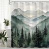 Forest Mountain Shower Curtain Green Trees Mist Landscape Nature Art Bath Decor Waterproof Fabric Minimalist Design Home