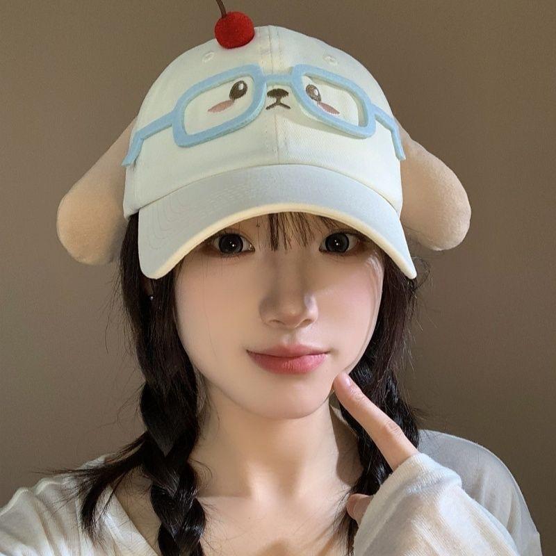 1Pcs Cute Embroidered Dog Baseball Cap Breathable Korean Style Cartoon Sun Hat Sunscreen Y2k Peaked Cap Mountaineering Hat