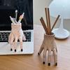 Horror Hand-Shaped Pen Holder Palm Broken Hand Ornament with Scars And Stitches Spooky Desk Organizer Unique Pencil Cup Halloween Decoration