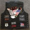 Classic Leather Jacket Men's Motorcycle Vest Sheepskin Ridge Shoulder Riding Vest+14 Embroidery Badge