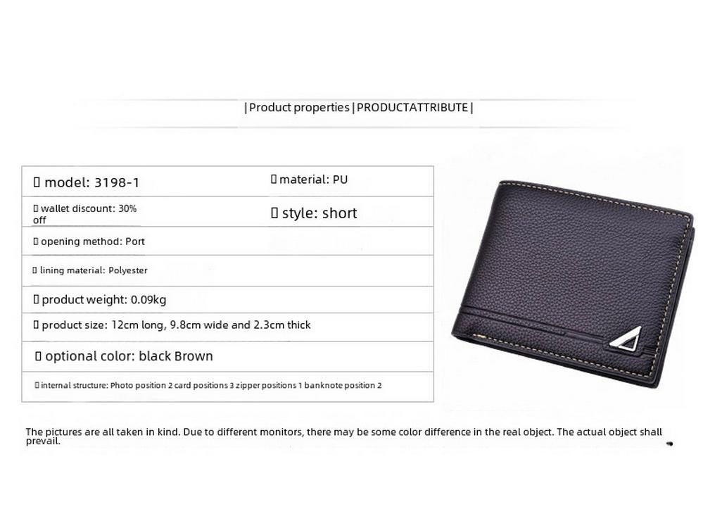 New Men's Short Wallet – Stylish, Soft Litchi Pattern, Large Capacity, Multiple Card Slots.