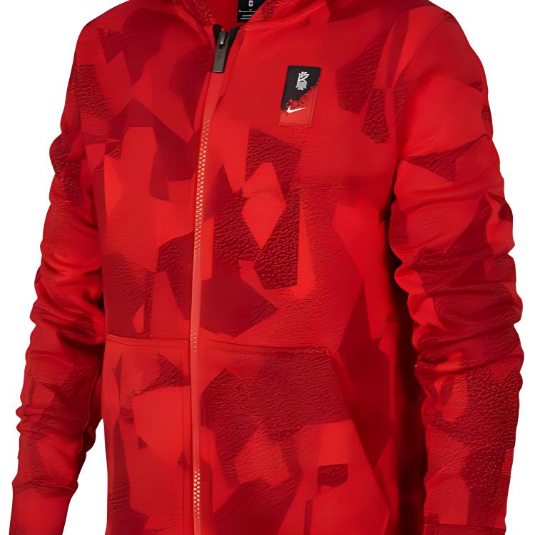 Nike Geometric Pattern Full Print Casual Sports Hooded Jacket Kids jackets Red AR8515-634