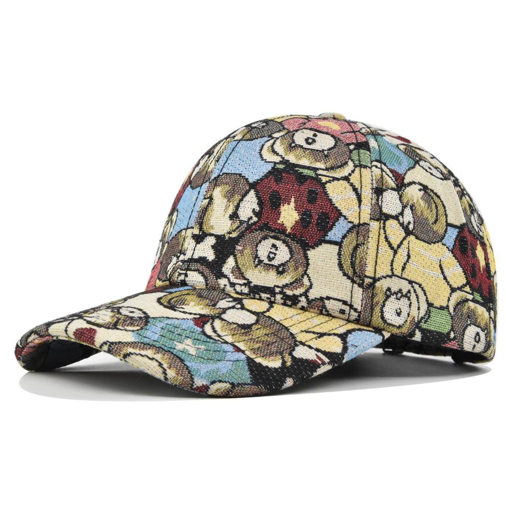 Casquette de Baseball Mignonne Imprimé Ours Mode Casquette Imprimé Petit Ours Dessin Animé Unisexe-Ados Casquettes Coton Casquettes Snapback en Coton