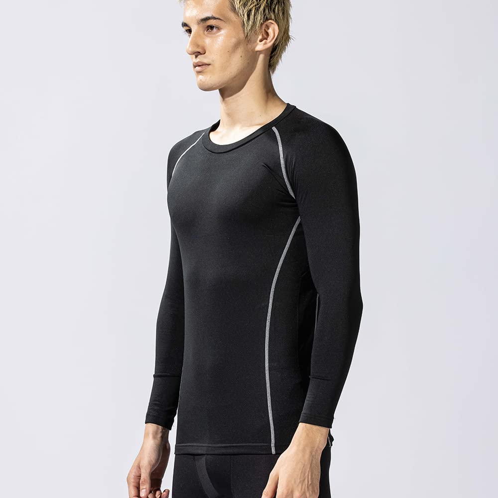 Otahuku Gloves Body Toughness Thermal Compression Power Stretch Long Sleeve Crew Neck Shirt Black L JW-174