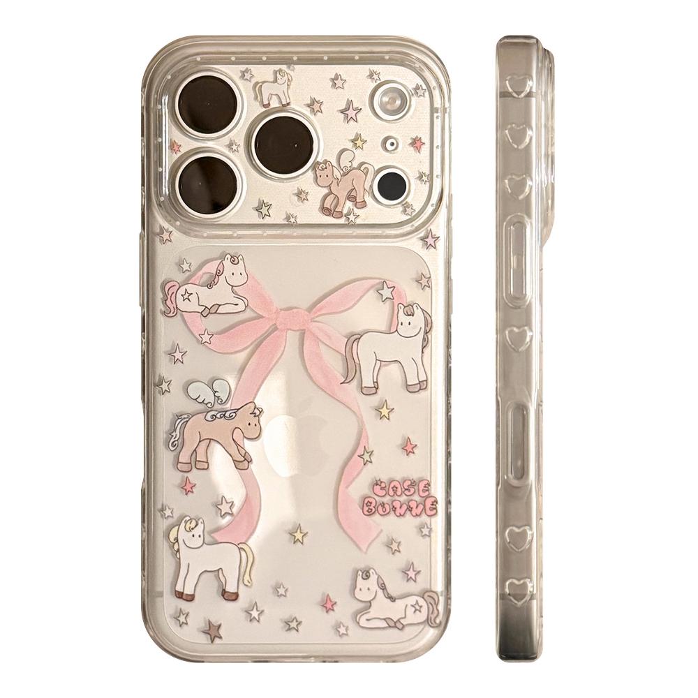 Transparent Pink Pony Suitable for Apple 17 Mobile Phone Case Iphone16promax Fashion Popular Mobile Phone Case