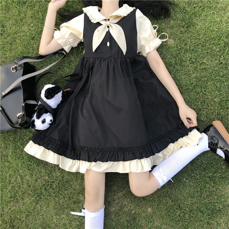 Robes de soirée japonaises à volants pour filles, tenue de soirée à volants, col Peter Pan, Kawaii, mignonne Lolita, vêtements doux de Style Preppy pour étudiantes