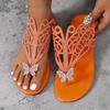 Women's Rhinestone & Butterfly Decor Slide Sandals, Casual Clip Toe Flat Summer Shoes, Lightweight Hollow Out Design Slide Sandals