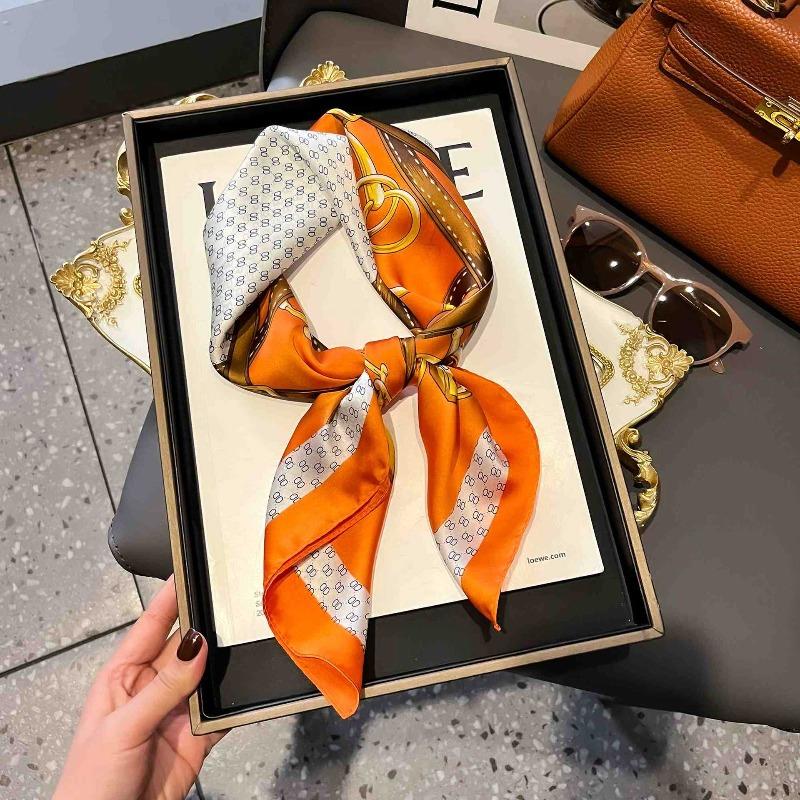 New Striped Silk Scarf Simulation Silk Small Square Scarf Simple Fashion Professional Scarf Silk Scarf Square Scarf High-end Matching