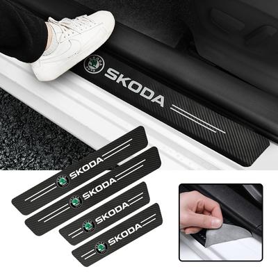 Car Door Sill Stickers Carbon Fiber Leather Anti-stepping Protector For Octavia VRS Rapid Kodiaq Fabia Karoq Superb Scala