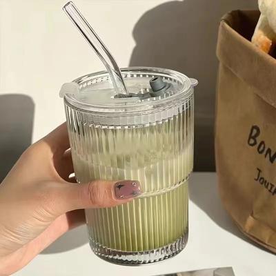 Dungi verticale Capac din sticlă de cafea Ceașă de apă cu paie Arătosă Gheață American Latte Căni de lapte Căni de cafea cu gheață