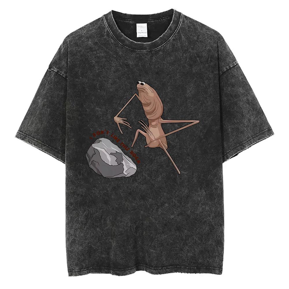 Washed Vintage Marcus The Worm Funny Meme T-shirt I Don't Like This Rock T-shirts Men Women's Casual Oversized Cotton T Shirts