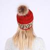 Herbst Winter Damen Verdickte Wärme Gestrickte Wolle Leopardenflor Hut