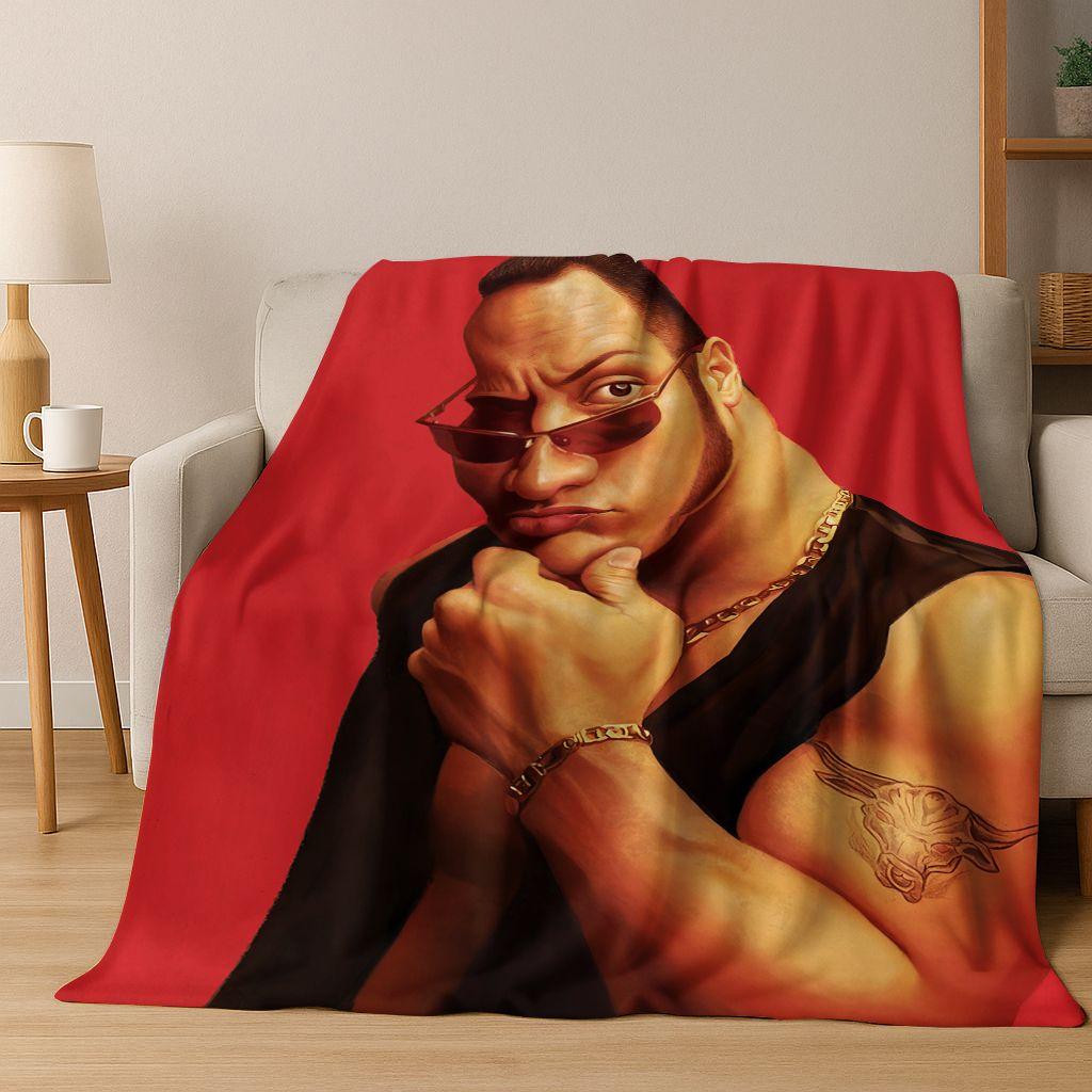 Sterke The Rock Dwayne Johnson Kunst Flanellen Deken, Gezellige Zachte Plaid voor Huis Slaapkamer Bed Bank Picknick Kantoor Cover Cadeau
