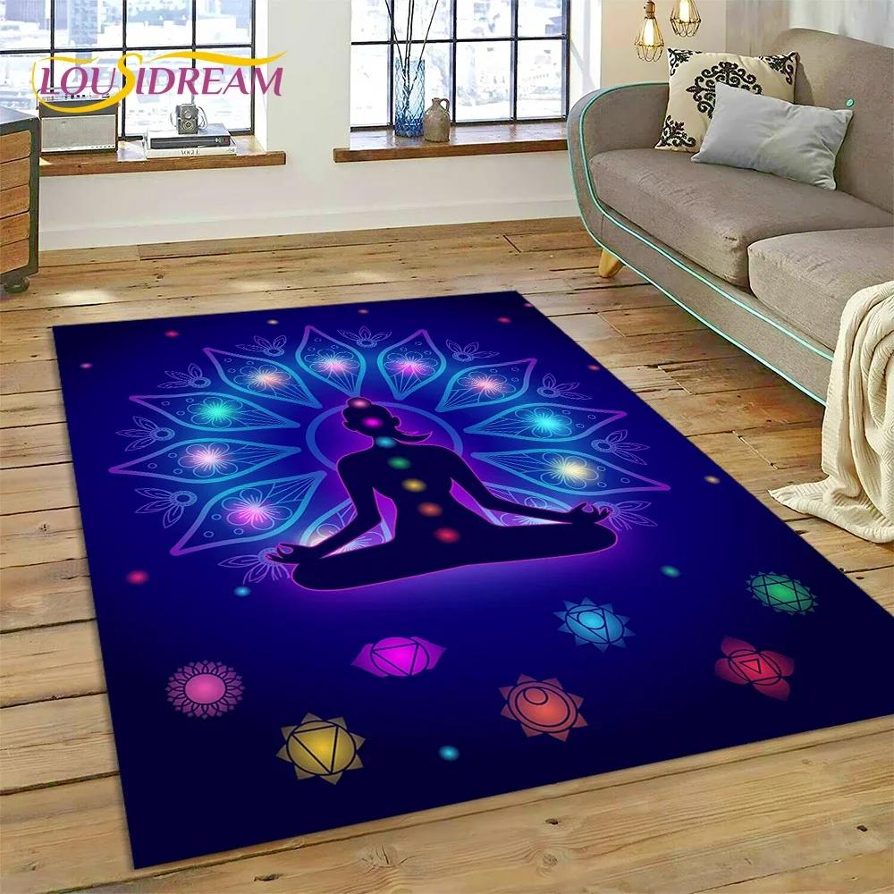 3D-Teppich mit Yoga-Meditation, Regenbogen, 7 Chakras, für Schlafzimmer, Wohnzimmer, Sofa-Dekoration, Kinderspiel, große Deko-Bodenmatte