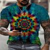 3D Digital Brilliant Tie Dye Printed T-shirt with Polyester Fiber Loose Fit Short Sleeved Round Neck Men's Top Suitable for Daily Wear and Beach