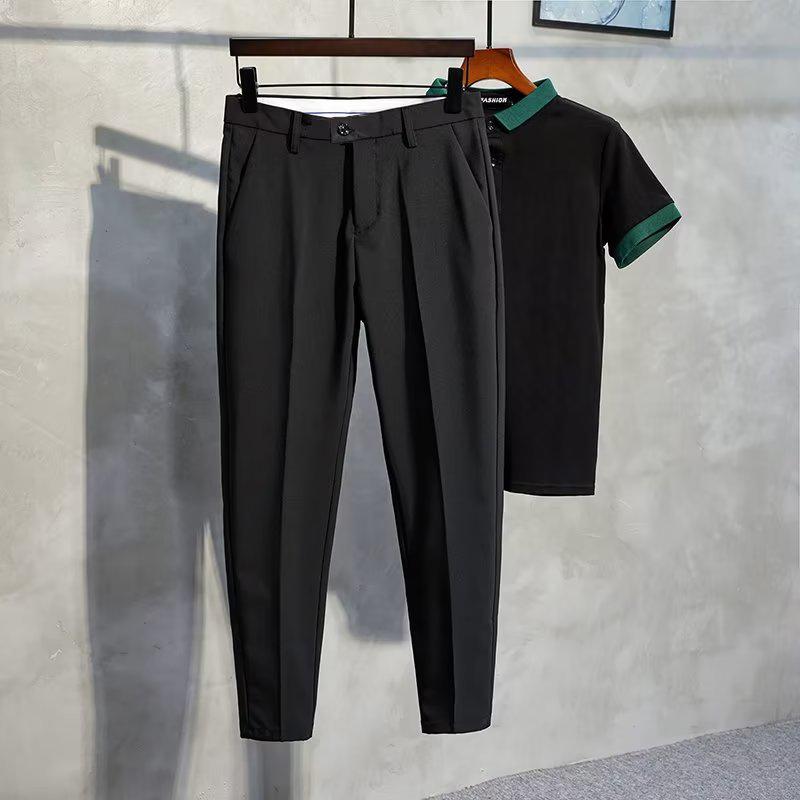 Pantalon de costume décontracté business pour homme, coupe slim droite 9 points