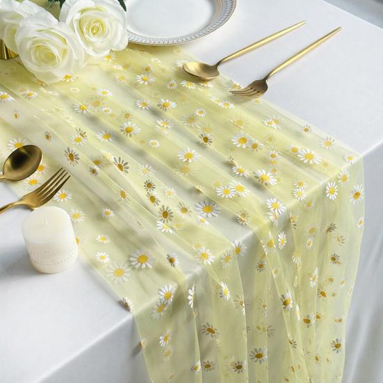 Tulle Daisy Table Runner Spring Floral Table Runner Rustic Flower Table Runner for Wedding Baby Shower Birthday Party Farmhouse Decor