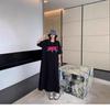 Women's Simple Casual Round-neck Letter Printed Short-sleeved Dress Summer Mid-length Slit Dress
