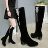 2023 Herbst/Winter Damen High-Heel Wildleder Stiefel mit dicken Absätzen, Seitenreißverschluss, Samtfutter, High-Top und Slim Fit.