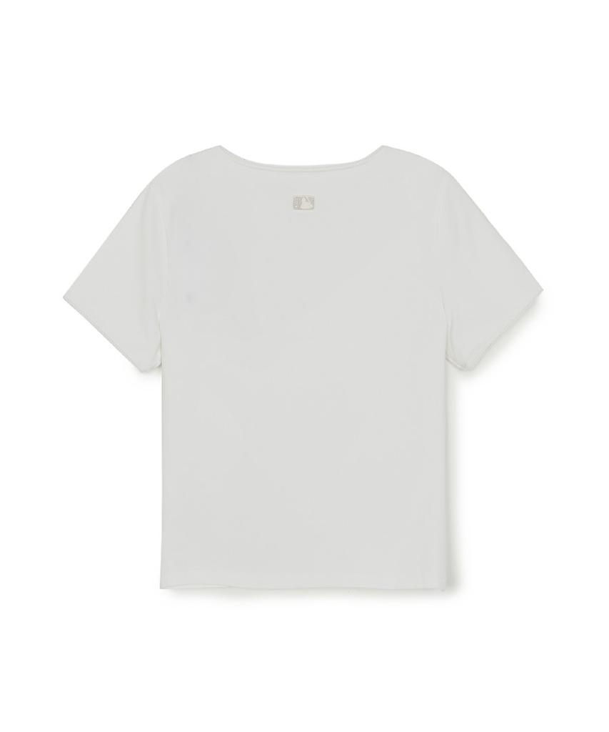Emelbi Women'S Basic Lace Square Neck Slim Semi-Crop Short Sleeve T-Shirt Ny (White)