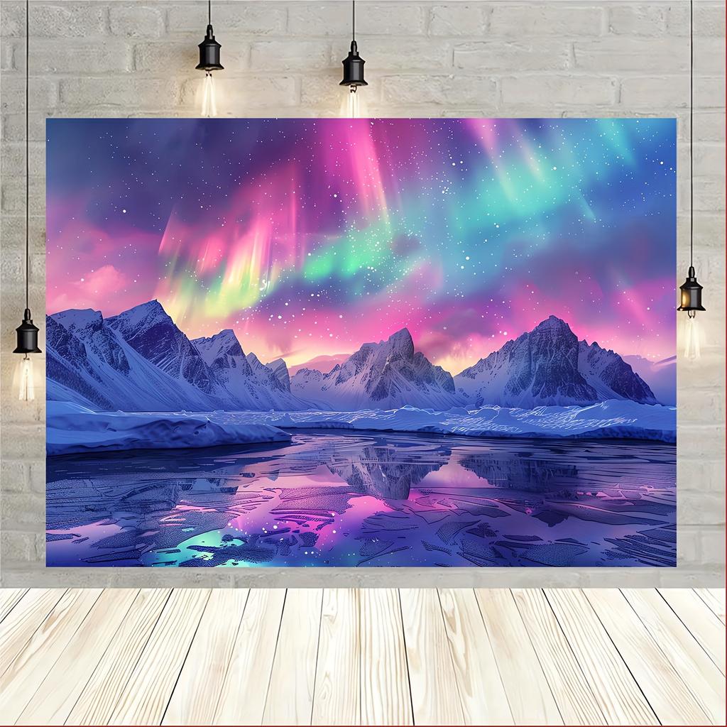 Northern Lights Background Arctic Snow Mountain and Northern Lights Scene Spring and Summer Holiday Decoration