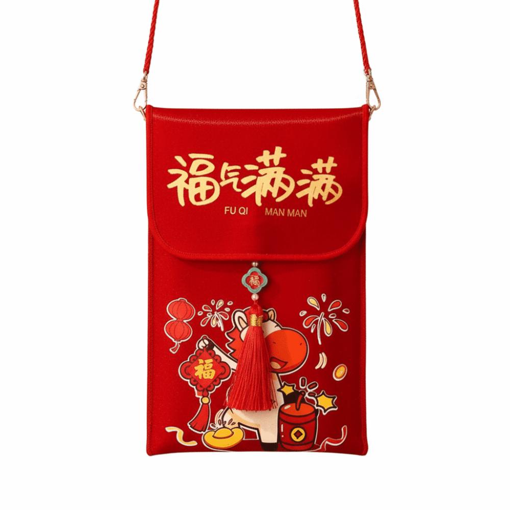 Traditional Spring Festival Red Envelope Tassels Cartoon Horse Lucky Money Packet Detachable Bonus Children's Money Bag Birthday