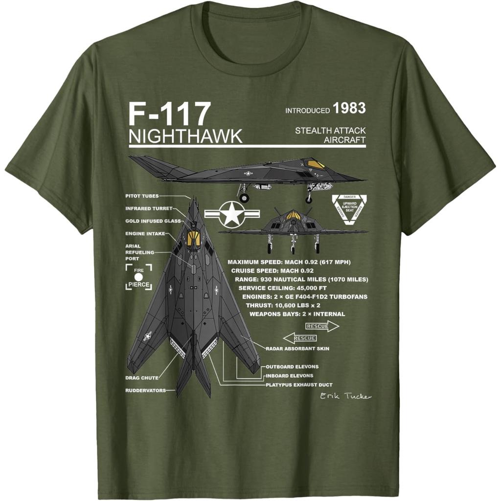 F117 Nighthawk Stealth Fighter Schematic Graphic Tee Men Casual Pure Cotton Tshirt