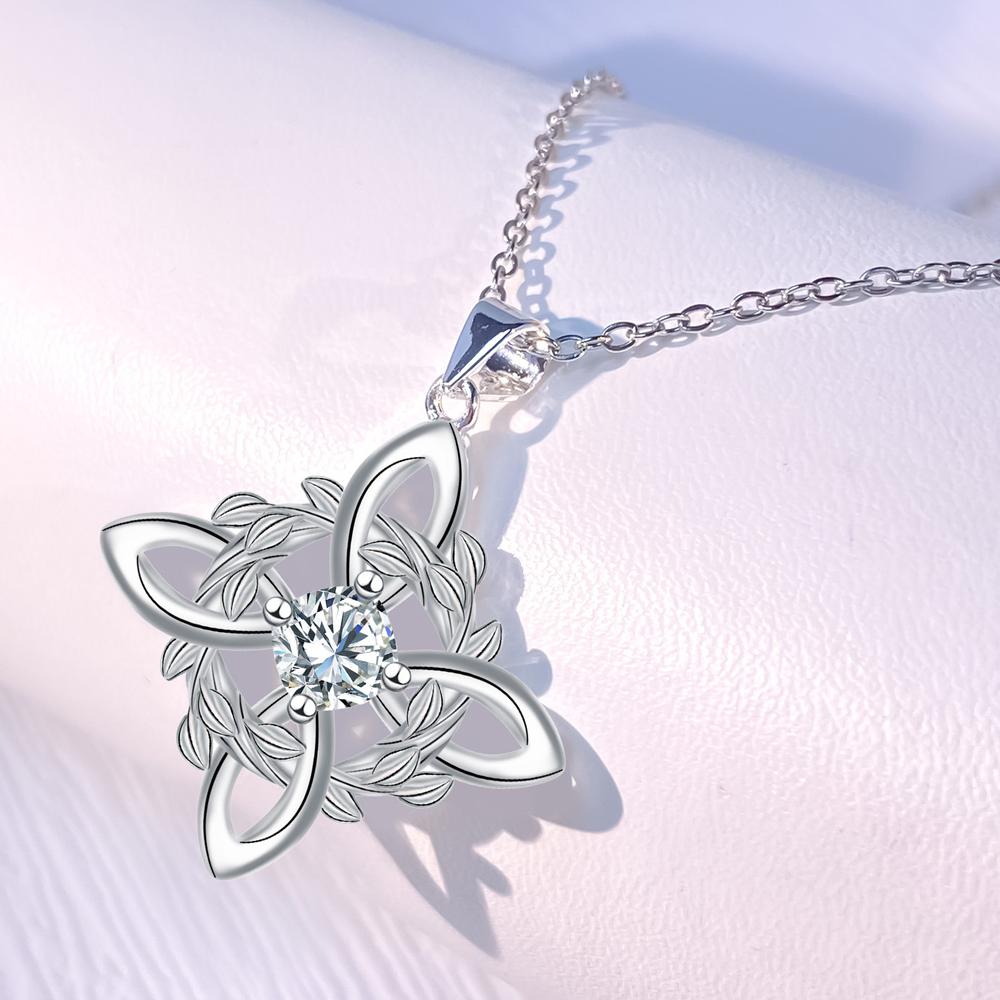 925 Silver Classic Witch Knot Necklace with Zircon Trinity Knot CZ Charm Wiccan Symbol Protection Jewelry