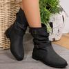 Autumn and Winter European and American Martin Boots Belt Buckle Large Size Medium Tube Round Head Women's Leather Boots