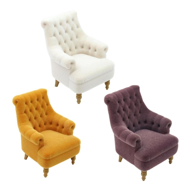 Realistic 1/12 Scale Dollhouses Sofa Set Soft Cloth Cover Simple Couch Model Furniture Accessory