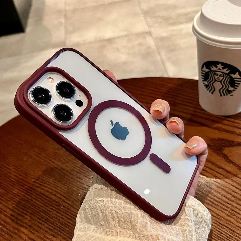 Luxury for Magsafe Transparent Phone Case For iPhone 16 15 14 13 12 11 Pro Max Mini Magnetic Wireless Charge Shockproof Cover