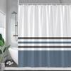 Blau-Weiß gestreifte Duschvorhänge Grau Geometrisch Modern Minimalistisch Polyesterstoff Duschvorhang Badezimmer Dekor Mit Haken