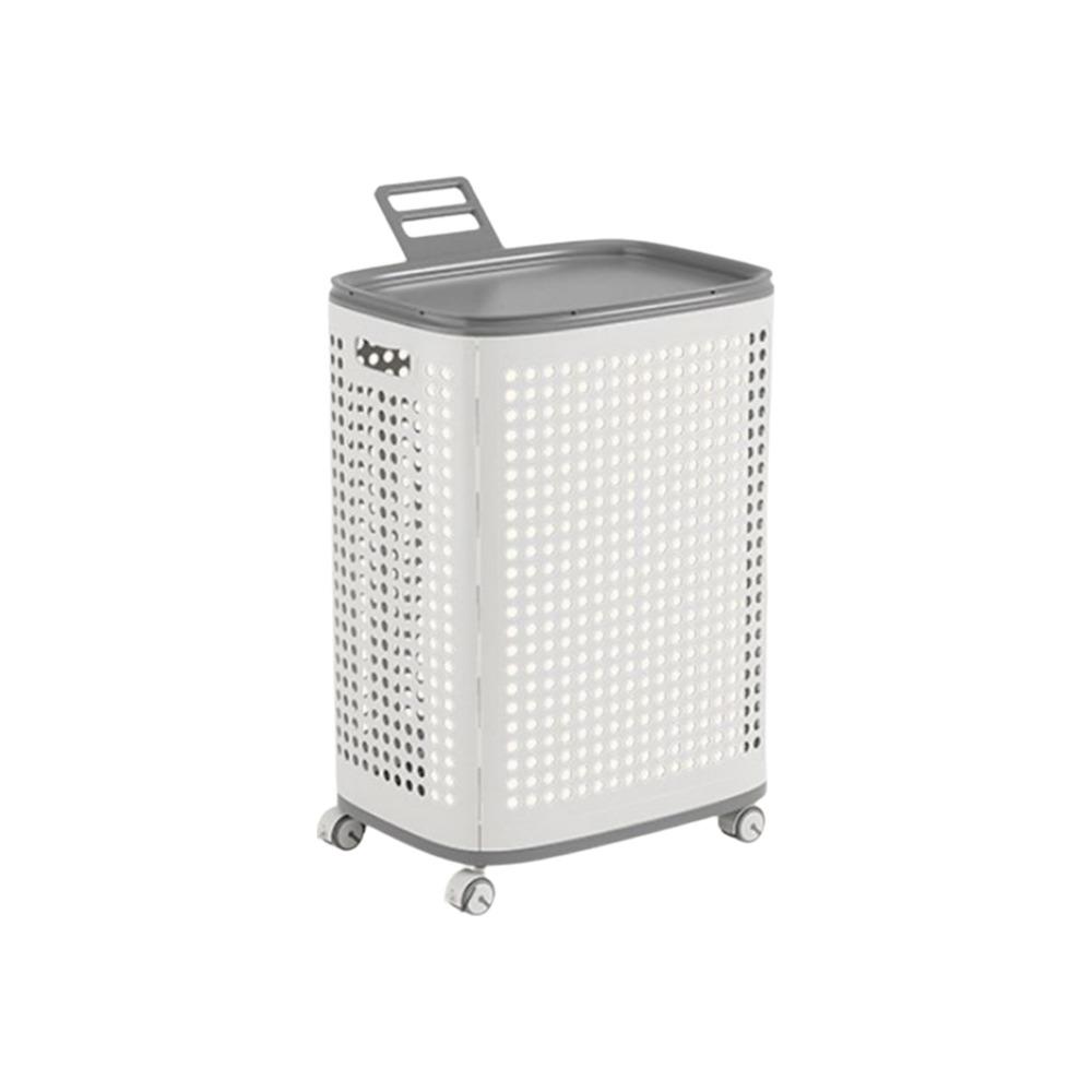 Large Capacity Folding Dirty Clothes Basket Plastic Detachable Hollow Out Washing Baskets with Mute Wheels Dust-proof
